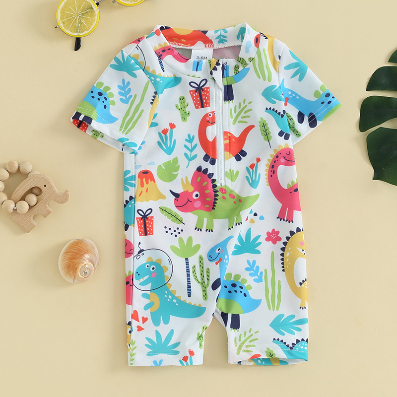 „Citgeett“ vasaros mažylių berniukų maudymosi kostiumėliai piešiniai su trumpomis rankovėmis priekyje su užtrauktuku paplūdimio rūbai