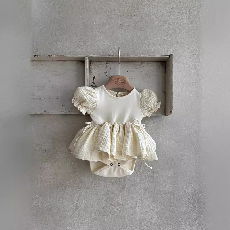 2024 nyári új baba lány rövid ujjú masszív ruha Újszülött kisgyermek pamut alkalmi body ruha csecsemő aranyos hercegnő ruha 0-24M