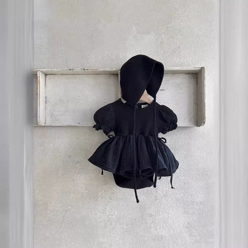 2024 nyári új baba lány rövid ujjú masszív ruha Újszülött kisgyermek pamut alkalmi body ruha csecsemő aranyos hercegnő ruha 0-24M