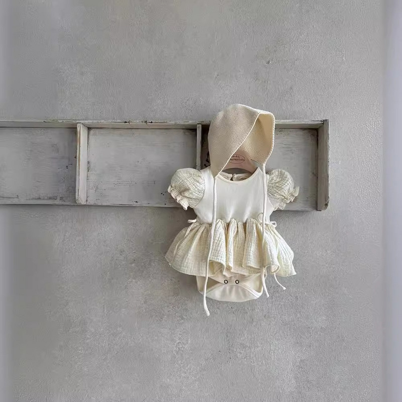 2024 nyári új baba lány rövid ujjú masszív ruha Újszülött kisgyermek pamut alkalmi body ruha csecsemő aranyos hercegnő ruha 0-24M