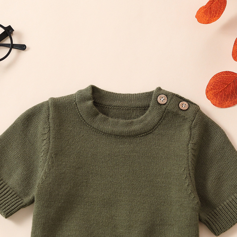 0-18M Baba Lányok Fiú Kötött Ruha Szett Pulóver Felső + Rövidnadrágok Gyermek rövid ujjú ruha öltöny Pulóver Babaruha ruhák