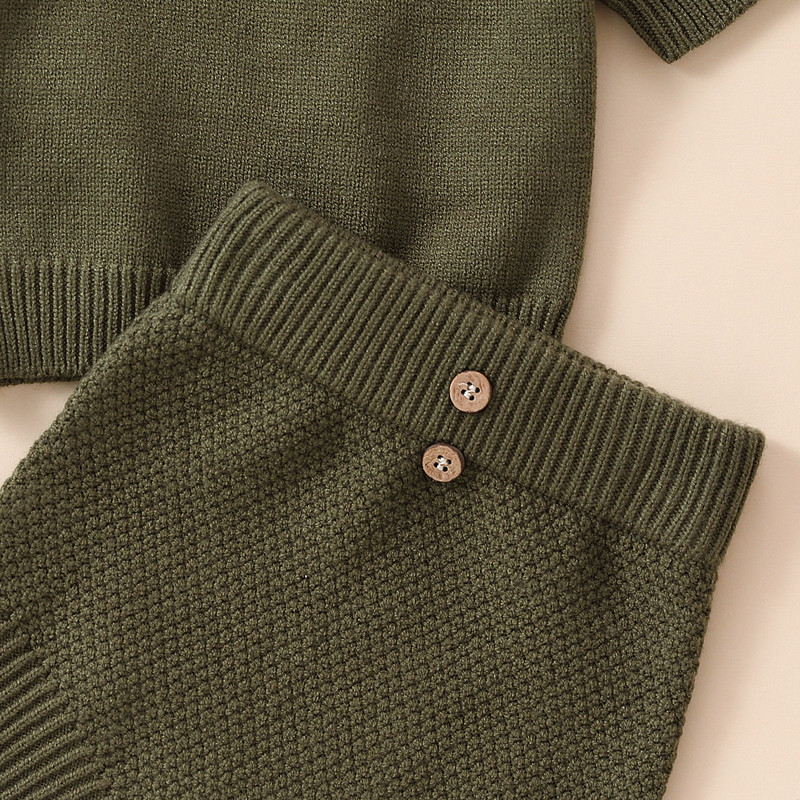 0-18M Baba Lányok Fiú Kötött Ruha Szett Pulóver Felső + Rövidnadrágok Gyermek rövid ujjú ruha öltöny Pulóver Babaruha ruhák