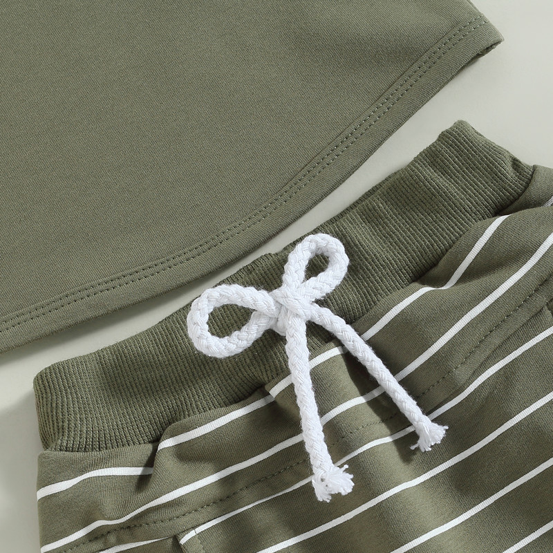 2db kisfiú nyári ruhák ruha szett pamut alkalmi ujjatlan zseb felsők + csíkos zseb rövidnadrág szett kisgyermeknek