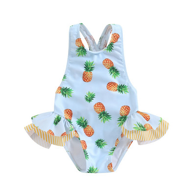 Princess Bowknot Kids Lány fürdőruhák Nyári Kisgyermek Bikini Fürdőruha Ujjatlan Fruit Print Hát nélküli gyermek fürdőruha