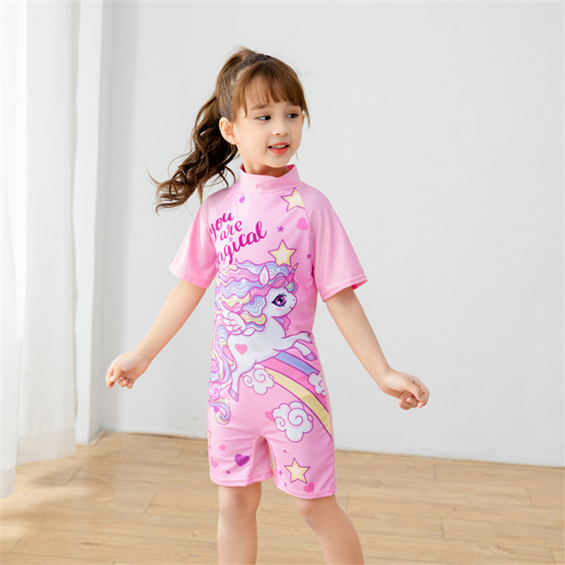 Európai egyrészes fürdőruhák lányok fürdőruhák gyerekek fiúk fürdőruha Rajzfilm Egyszarvú Gyorsan száradó úszóruhák Baba strandruha