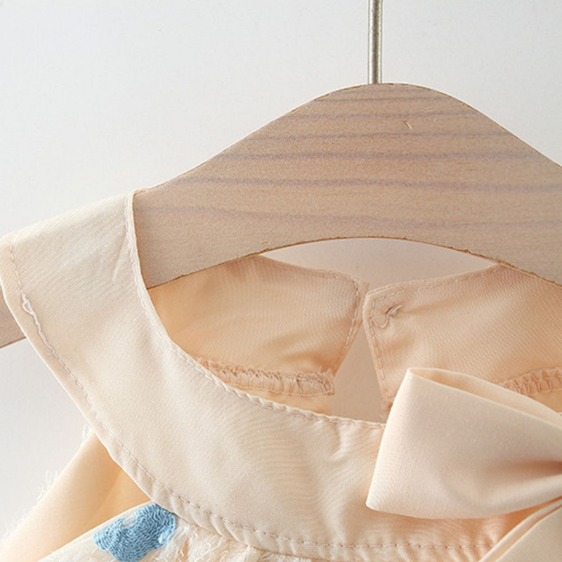 Nyári új kislány ruha pöttyös kis repülő ujjú tulipános hímzés bolyhos ruha Könnyű hercegnő ruha