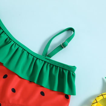 Детски комплект бикини за плажно облекло Сладки бански костюми за момичета с диня и ананас с плодова тематика Детско горнище с халтер и подходящо долнище