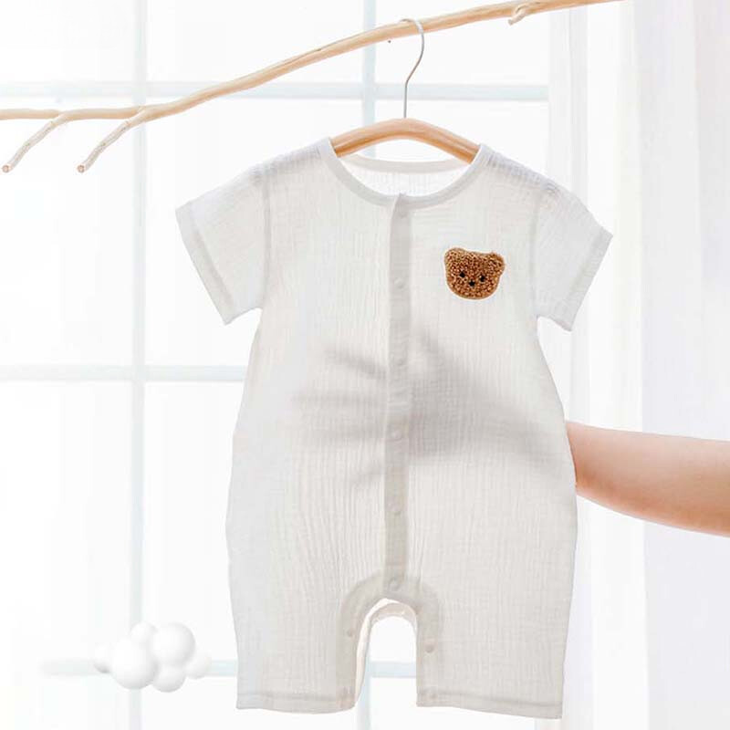 Baba Romper Muslin Rövid ujjú Jumpsuit lányoknak Fiúknak Aranyos Medve egyrészes ruházat Újszülött nyári vékony bodyk