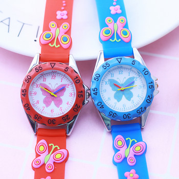 CYD Деца Момичета Малки деца 3D анимационни пеперуди Силиконова каишка Ръчни часовници sStudents Красив подарък за рожден ден Кварцов часовник