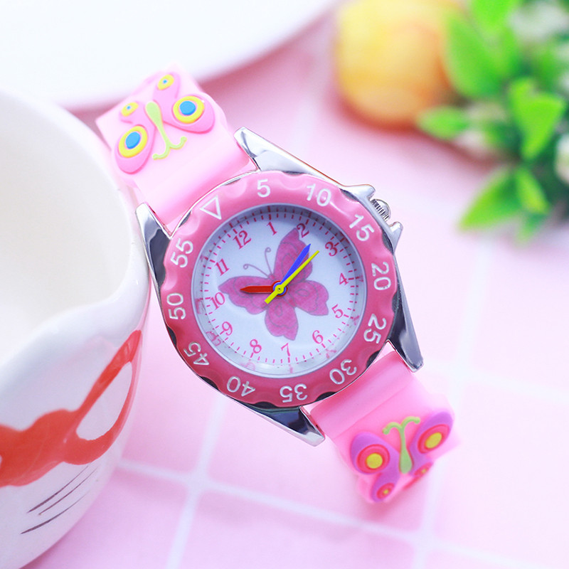 CYD Gyerek Lányok Kicsi Gyerekek 3D Rajzfilm Pillangó Szilikon Szíjas Karórák s Diákoknak Gyönyörű Születésnapi Ajándék Kvarc Karóra