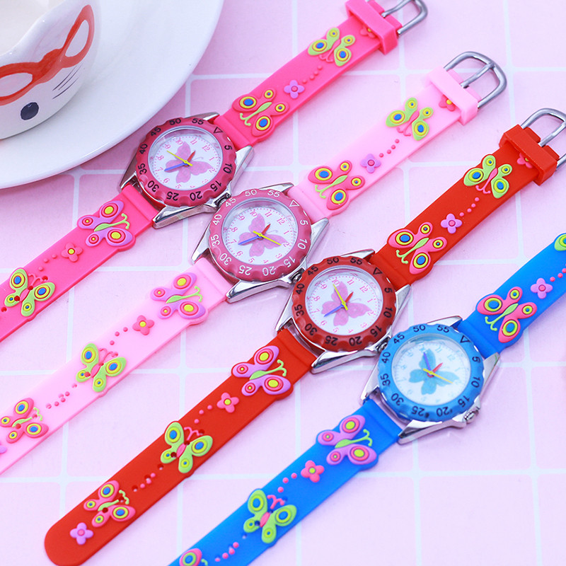 CYD Gyerek Lányok Kicsi Gyerekek 3D Rajzfilm Pillangó Szilikon Szíjas Karórák s Diákoknak Gyönyörű Születésnapi Ajándék Kvarc Karóra