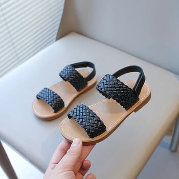 Детски сандали за момичета 2024 Летни момичета Weave Design Sandals Детски плажни обувки Отворени пръсти Плоска противоплъзгаща гумена каишка на глезена