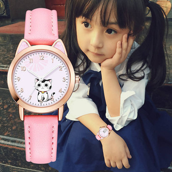 UTHAI Детски часовник момиче розов сладък анимационен котешки часовник водоустойчив 5-15 годишен ученик от началното училище дамски моден кварцов часовник