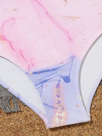 2023 Бански костюм за момичета с принт Розови детски бански костюми за жени, къпащи се за деца Плувен бански костюм Плажно облекло
