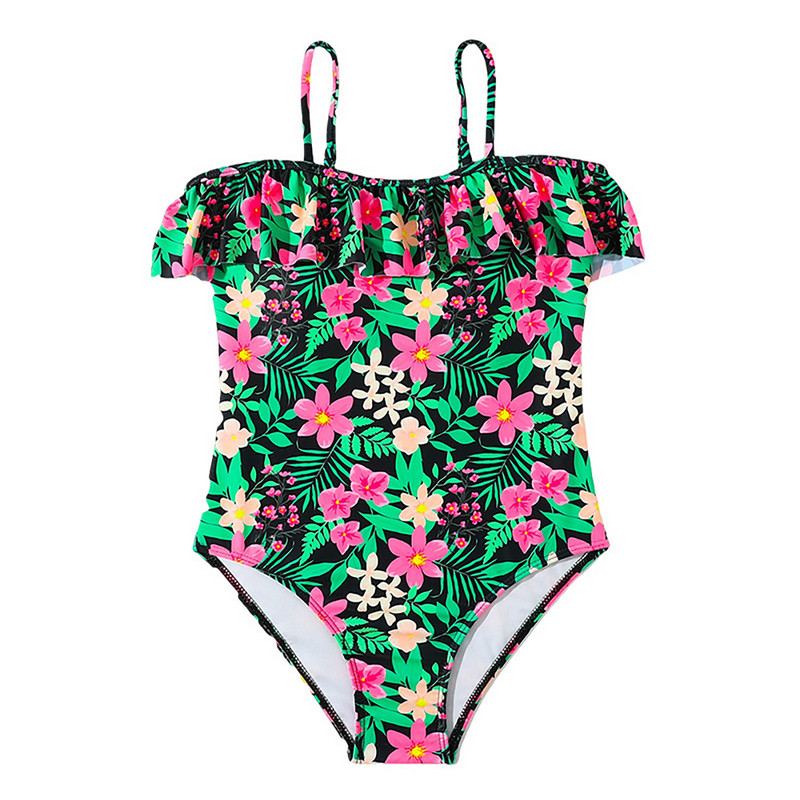 Aranyos babaruhák, tinik, tipegő lányok, ujjatlan nyomtatás lányok strandon, váll nélkül, 1 részes fürdőruha, fürdőruha, bikini gyerekek