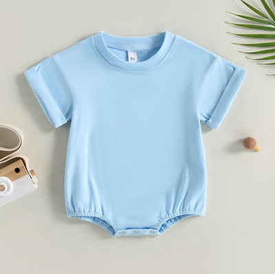 Unisex μωρό αγόρι κοριτσάκι μονόχρωμο κοντό μανίκι φουσκωτό μπλουζάκι υπερμεγέθη μπλουζάκι κορμάκι κορυφαίο καλοκαιρινό μωρό φορμάκι Ρούχα