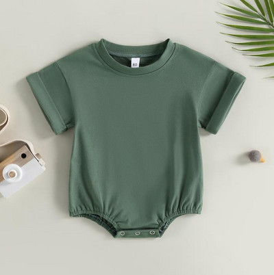 Unisex μωρό αγόρι κοριτσάκι μονόχρωμο κοντό μανίκι φουσκωτό μπλουζάκι υπερμεγέθη μπλουζάκι κορμάκι κορυφαίο καλοκαιρινό μωρό φορμάκι Ρούχα