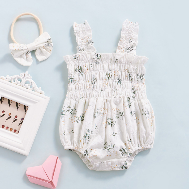 Csecsemő kislány ujjatlan kombiné virágmintás, elasztikus mellszobor vállpántok, masnis fejpánt