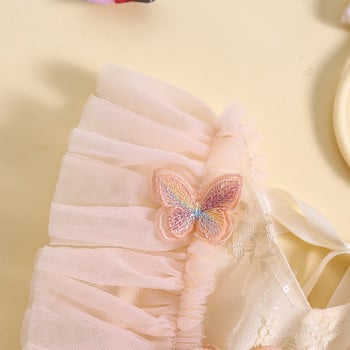 Рокля от тюл за новородени момичета с летни ръкави, 3D пеперуди, флорални бодита, гащеризони с лента за глава Бебешки дрехи, летни