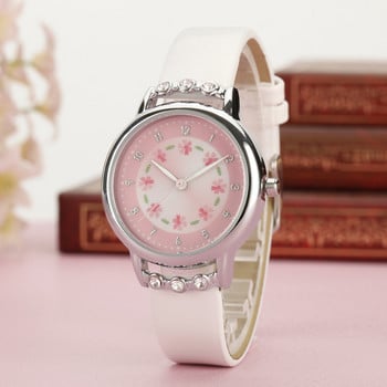 UTHAI CQ09 Детски кварцов часовник с цветя за момичета Princess Кожен ръчен часовник Baby Rhinestone Ретро часовници