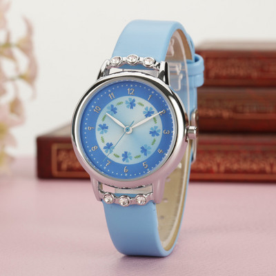 UTHAI CQ09 Kids Quartz virág karóra Girls Princess Bőr karóra Baby Rhinestone Retro órák