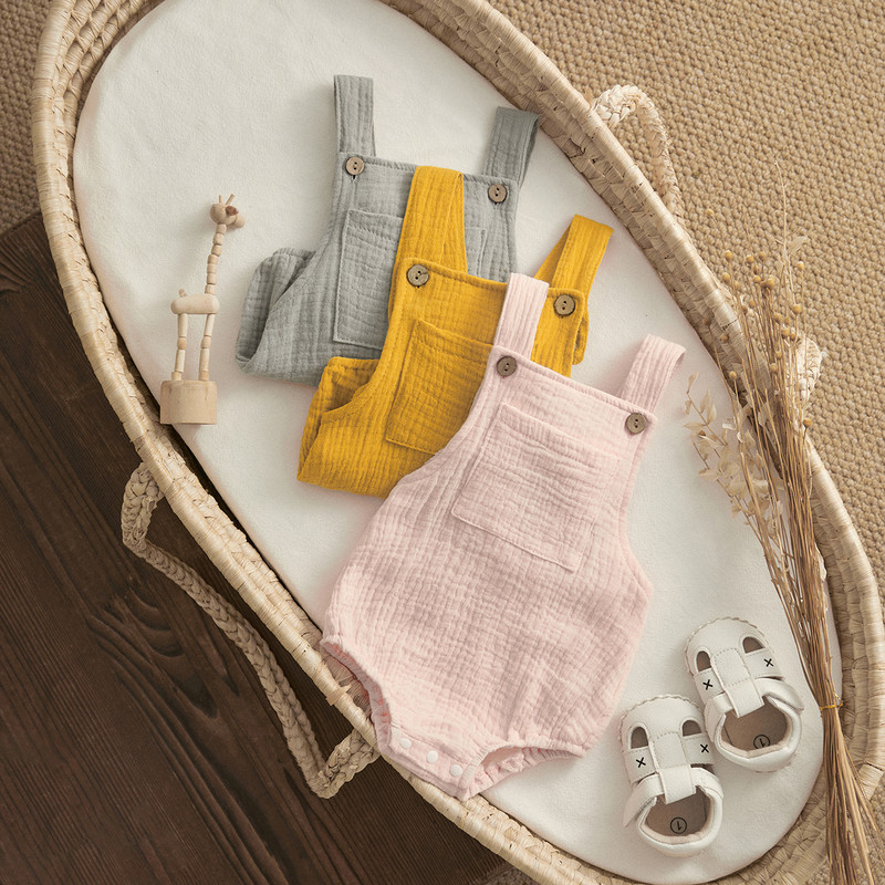 ma&baby 0-24M Újszülött Kisgyermek Kisfiú Lány Nyári Nyári Puha Ujjatlan Gombos Jumpsuit Overall Ruházat