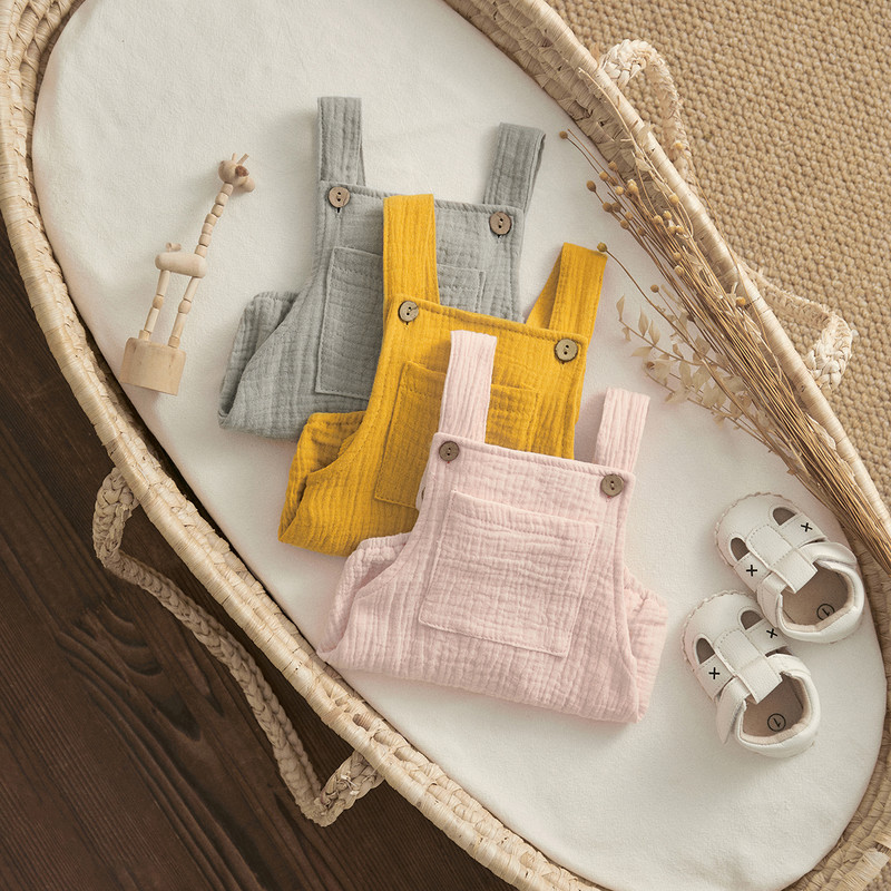 ma&baby 0-24M Újszülött Kisgyermek Kisfiú Lány Nyári Nyári Puha Ujjatlan Gombos Jumpsuit Overall Ruházat