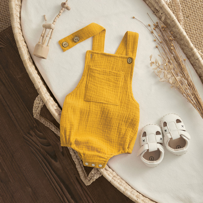 ma&baby 0-24M Újszülött Kisgyermek Kisfiú Lány Nyári Nyári Puha Ujjatlan Gombos Jumpsuit Overall Ruházat