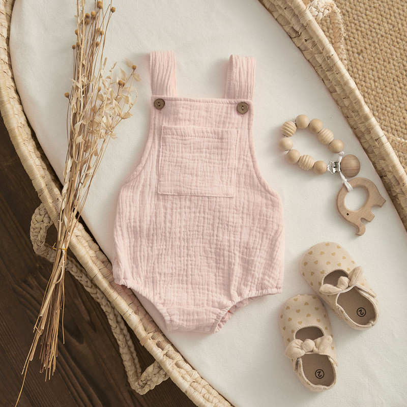 ma&baby 0-24M Újszülött Kisgyermek Kisfiú Lány Nyári Nyári Puha Ujjatlan Gombos Jumpsuit Overall Ruházat