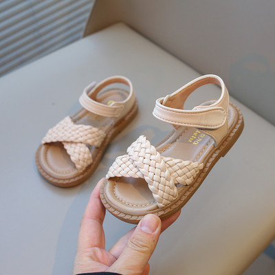 Sandale pentru fete Moda pentru copii Pantofi de plajă prințesă 2024 Nou-nouț Stil țesătură încrucișată Moda Copii Sandale de vară Moale Drăguț
