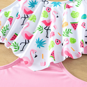 Нов летен розов бански костюм за момичета Детски сладък цял бански костюм за принцеса 5-15 години Плажно облекло за момиче