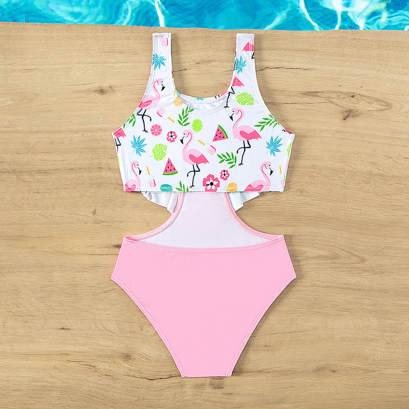 Új nyári lányok rózsaszín fürdőruha gyerekeknek aranyos egyrészes hercegnős fürdőruha 5-15 éves lányoknak