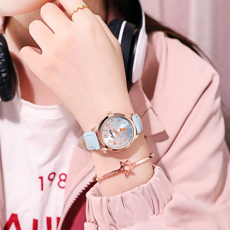 Gyermek aranyos macska karóra egyszerű strasszos lányoknak karórák színátmenetes színű bőr kvarc gyerekeknek óra gyermekajándék Montre gyermeknek