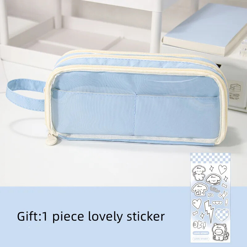 1 τεμαχίου υπέροχη μολυβοθήκη Κορεάτικη μονόχρωμη σειρά μονόχρωμη τσάντα μολυβιού Διαφανής τσάντα αποθήκευσης χαρτικών υψηλής χωρητικότητας Student