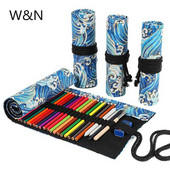 Vászon iskolai tolltartó lányoknak, fiúknak, feltekerhető tolltartó, aranyos kék hullámos tolltartó tolltartó tolltartó írószer tasak 12/24/36 lyukas