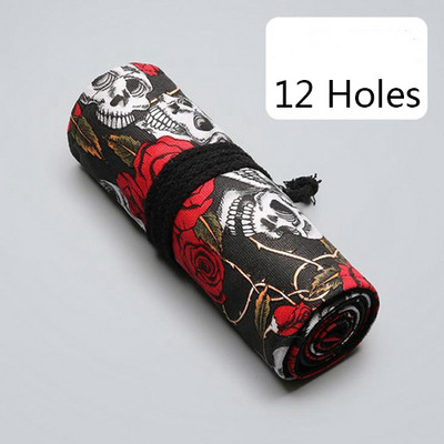 Vászon iskolai tolltartó lányoknak, fiúknak, feltekerhető tolltartó, aranyos kék hullámos tolltartó tolltartó tolltartó írószer tasak 12/24/36 lyukas