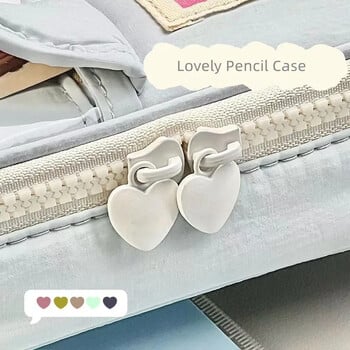 Стационарна чанта за съхранение с голям капацитет Heart Zipper Retro Pencil Case Simpliicty Blue Grey Color Series Pencil Bag Студентски пособия