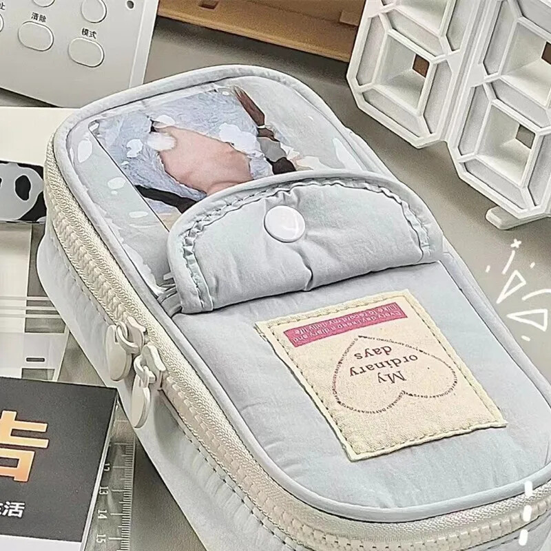 Φερμουάρ καρδιάς υψηλής χωρητικότητας Stationy τσάντα αποθήκευσης Ρετρό μολυβοθήκη Simpliicty Μπλε γκρι Χρώμα Σειρά μολυβιών Μαθητικές προμήθειες