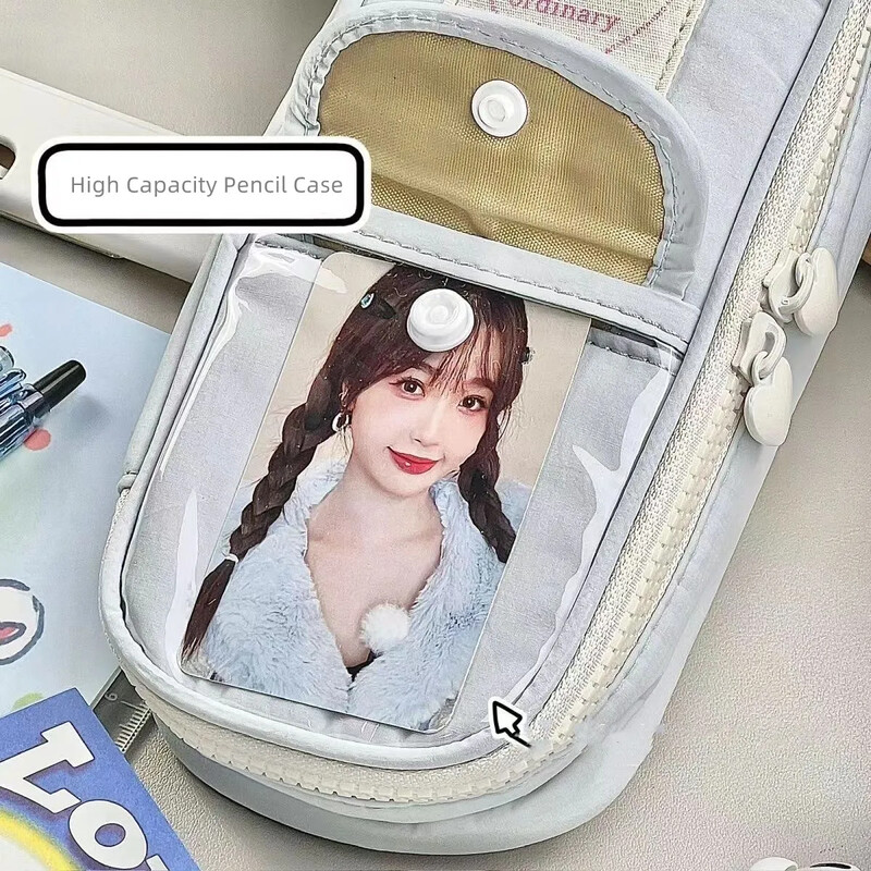 Φερμουάρ καρδιάς υψηλής χωρητικότητας Stationy τσάντα αποθήκευσης Ρετρό μολυβοθήκη Simpliicty Μπλε γκρι Χρώμα Σειρά μολυβιών Μαθητικές προμήθειες