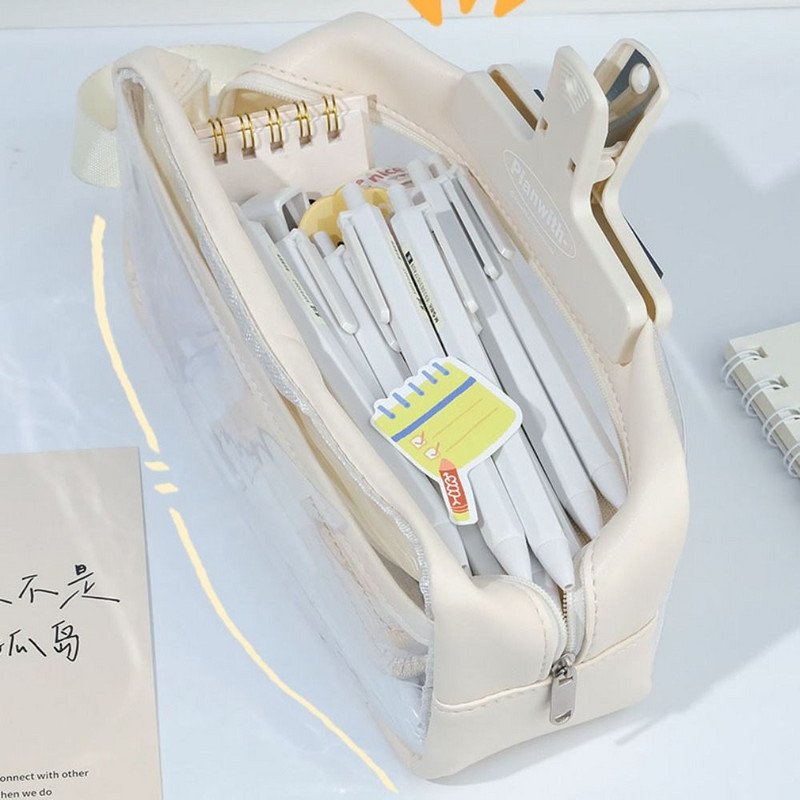 Nagy kapacitású tolltartó átlátszó tolltartó Többfunkciós tolltáska Hordozható írószerdoboz Iskolai kellékek tanulóknak