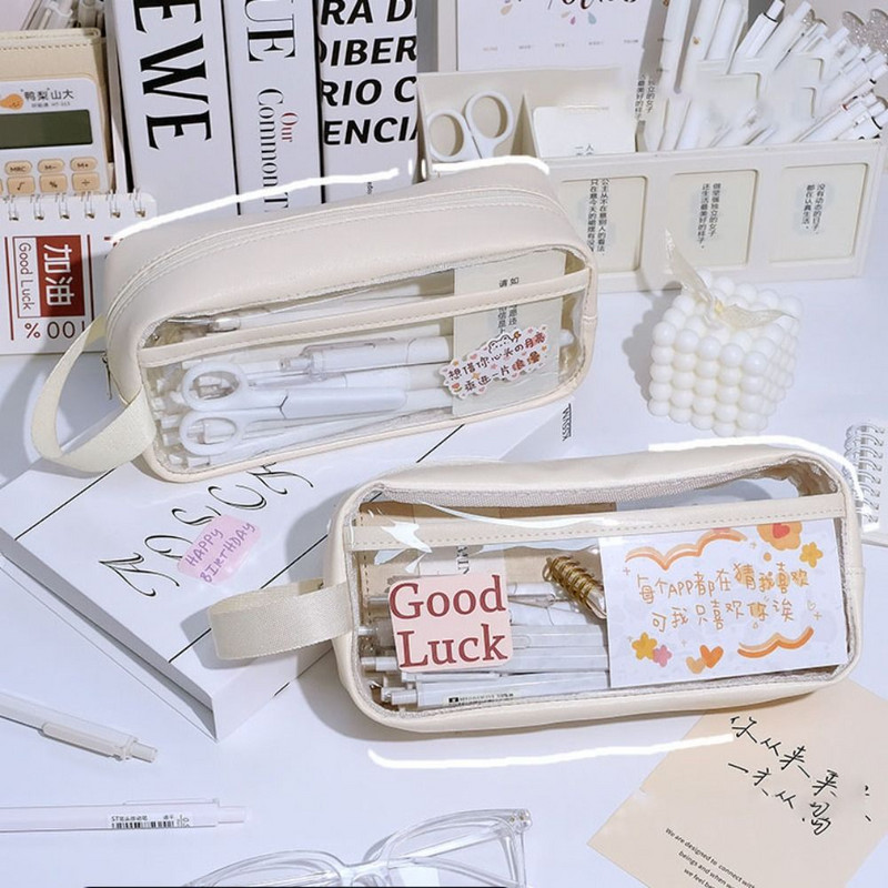 Nagy kapacitású tolltartó átlátszó tolltartó Többfunkciós tolltáska Hordozható írószerdoboz Iskolai kellékek tanulóknak