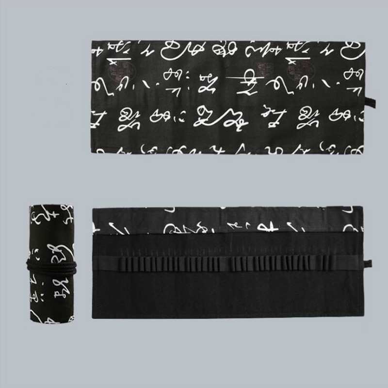 Iskolai tolltartó Hordozható tekercs tolltartó nagy nagy, aranyos vászon fekete tolltartó lányoknak fiú írószer tasak 36.12.24.