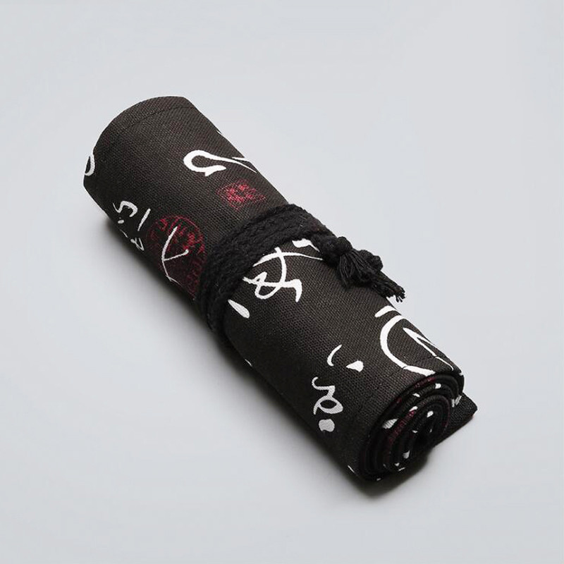 Iskolai tolltartó Hordozható tekercs tolltartó nagy nagy, aranyos vászon fekete tolltartó lányoknak fiú írószer tasak 36.12.24.