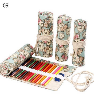 Flowers Print Canvas Κουρτίνα στυλό μεγάλης χωρητικότητας 12 οπών Cute Cartoon Cat αρσενικό θηλυκό έγχρωμη τσάντα μολυβιού για σχολικά είδη
