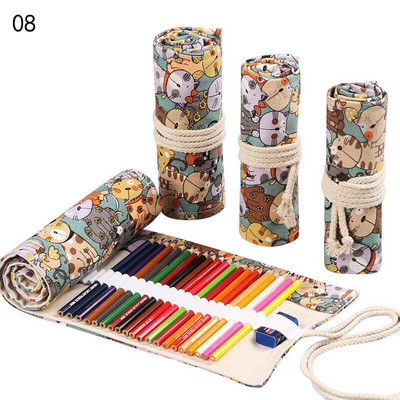 Flowers Print Canvas Κουρτίνα στυλό μεγάλης χωρητικότητας 12 οπών Cute Cartoon Cat αρσενικό θηλυκό έγχρωμη τσάντα μολυβιού για σχολικά είδη
