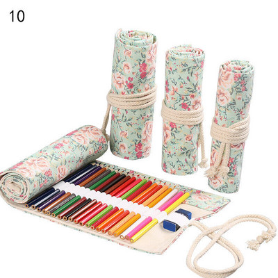 Flowers Print Canvas Κουρτίνα στυλό μεγάλης χωρητικότητας 12 οπών Cute Cartoon Cat αρσενικό θηλυκό έγχρωμη τσάντα μολυβιού για σχολικά είδη