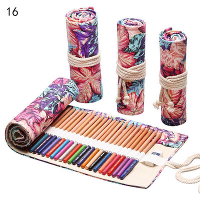 Flowers Print Canvas Κουρτίνα στυλό μεγάλης χωρητικότητας 12 οπών Cute Cartoon Cat αρσενικό θηλυκό έγχρωμη τσάντα μολυβιού για σχολικά είδη