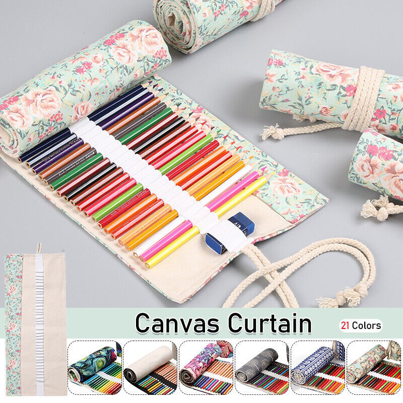 Virágnyomat vászon Nagy kapacitású tollfüggöny 12 lyukú aranyos rajzfilm macska férfi női színes ceruzatáska iskolai kellékekhez