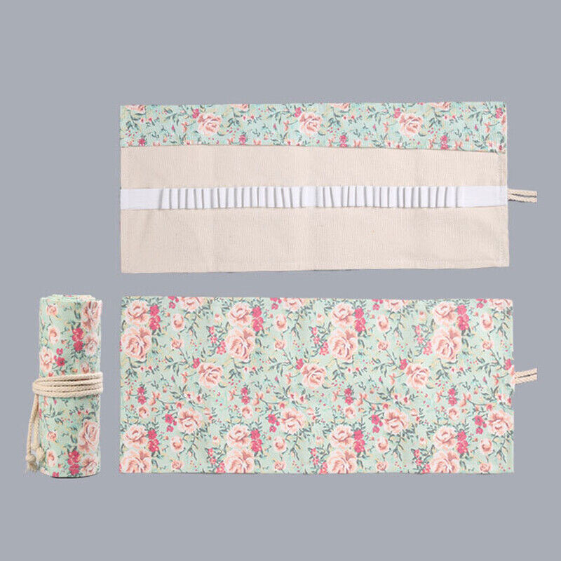 Virágnyomat vászon Nagy kapacitású tollfüggöny 12 lyukú aranyos rajzfilm macska férfi női színes ceruzatáska iskolai kellékekhez