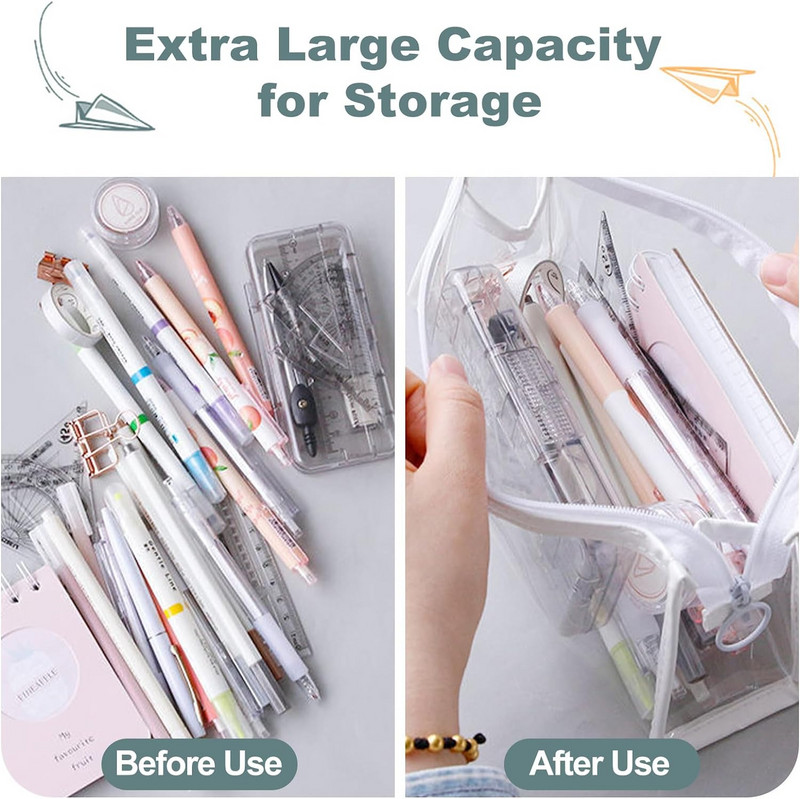 Tolltartók Átlátszó tolltartó jelölőtasak Utazási kozmetikai sminktáska cipzáras piperecikk-szervező diákoknak, felnőtteknek